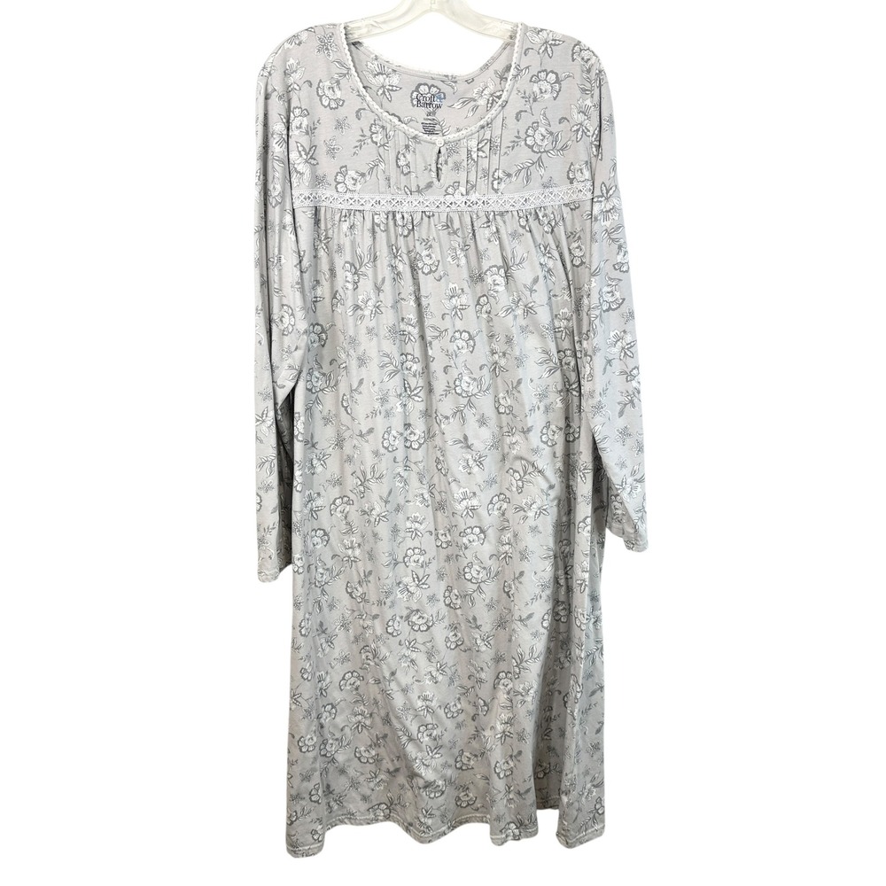 Croft & Barrow Plus Size 2X Nightgown Gray Floral Long Sleeve Crochet Lace 1577